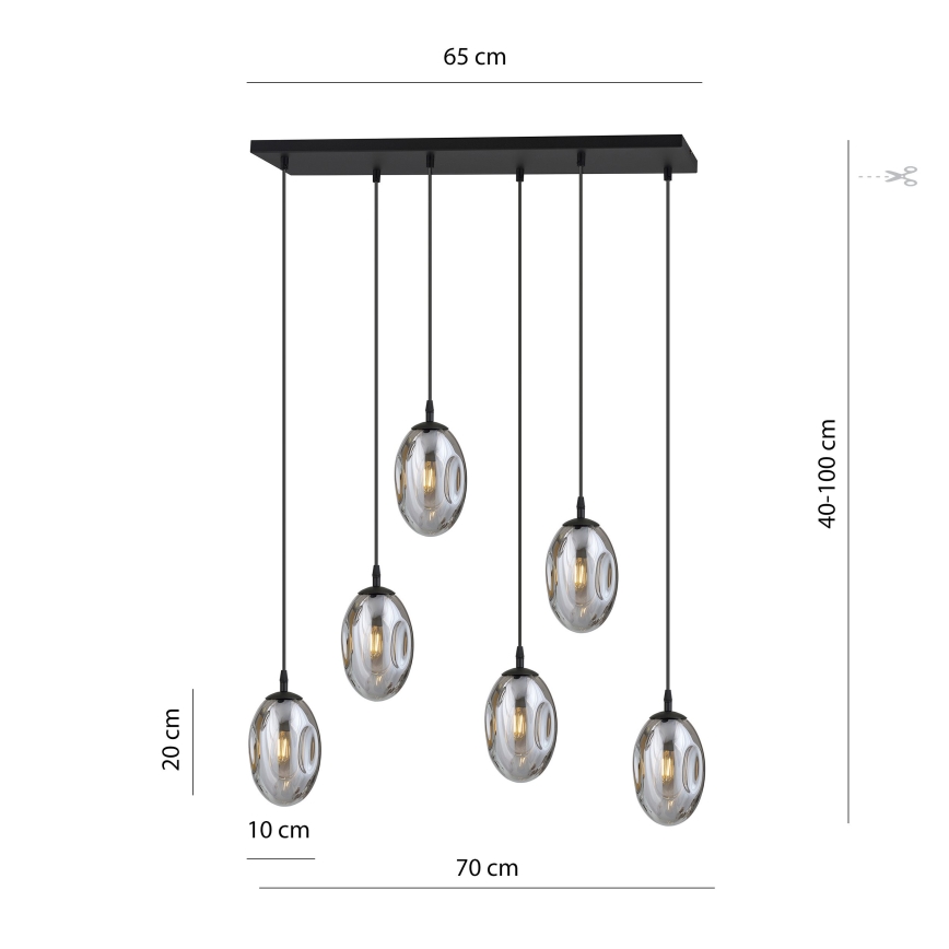 Luster na lanku ASTRAL 6xE14/10W/230V čierna/dymová