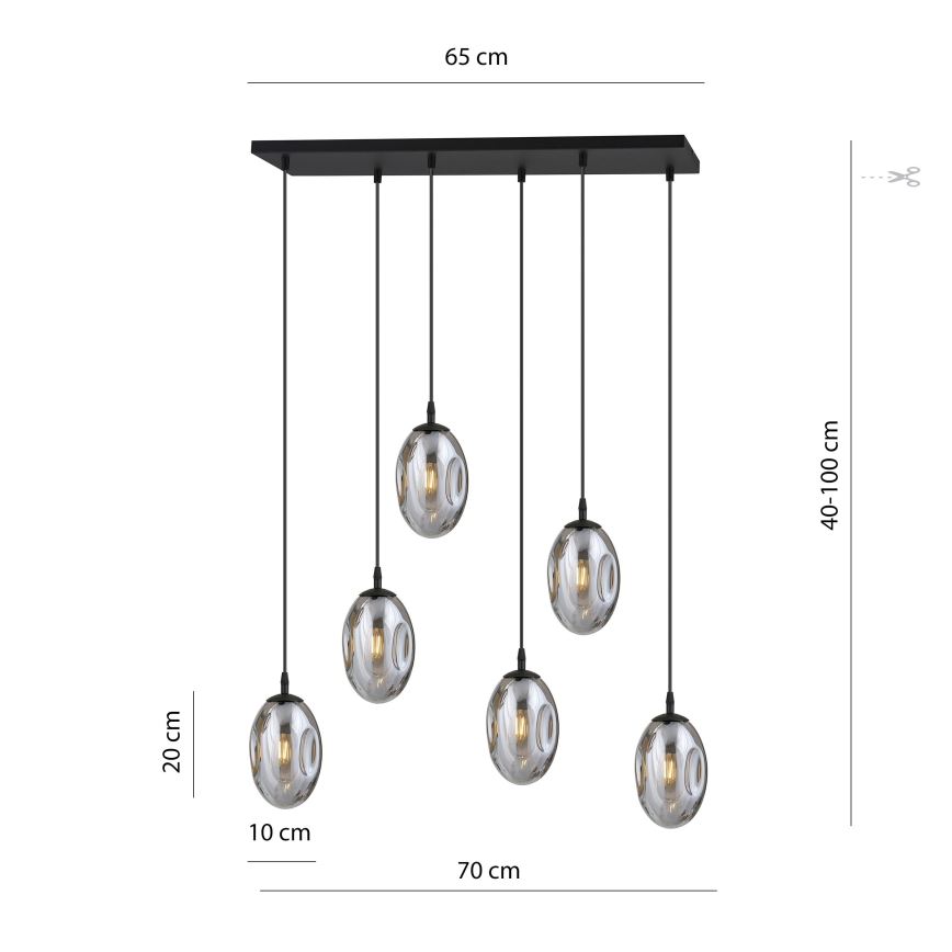 Luster na lanku ASTRAL 6xE14/10W/230V čierna/dymová