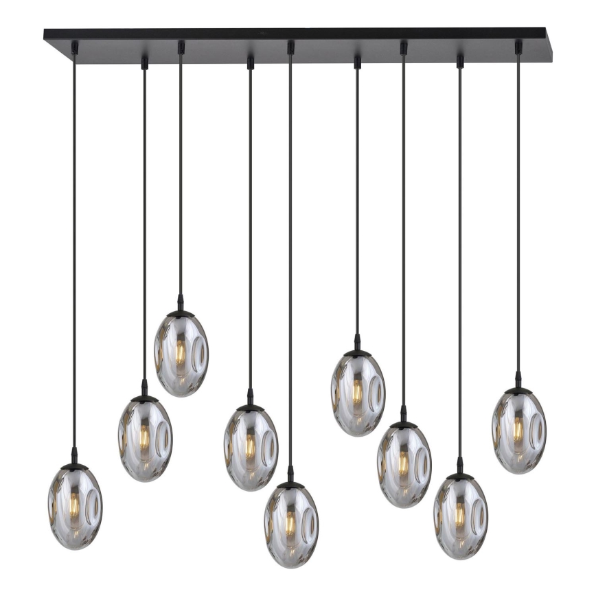 Luster na lanku ASTRAL 9xE14/10W/230V čierna/dymová