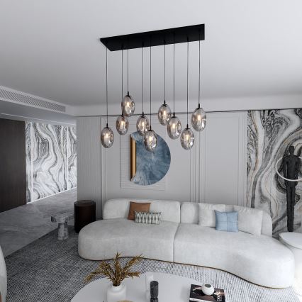Luster na lanku ASTRAL 9xE14/10W/230V čierna/dymová