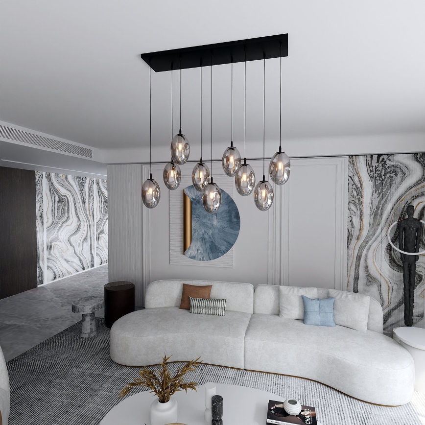 Luster na lanku ASTRAL 9xE14/10W/230V čierna/dymová