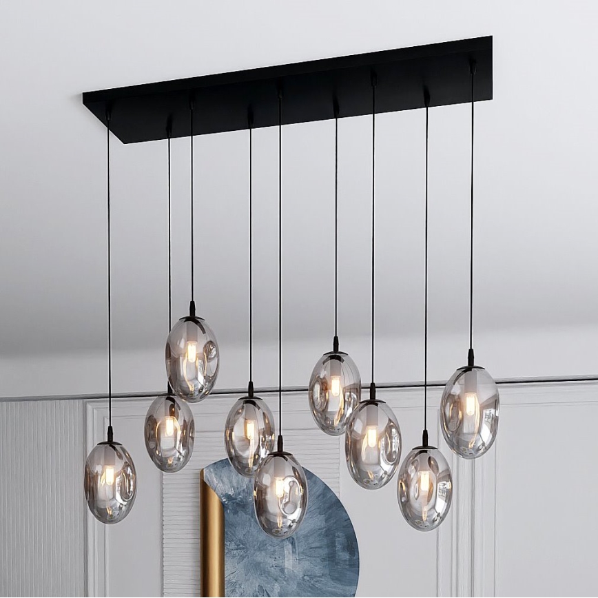 Luster na lanku ASTRAL 9xE14/10W/230V čierna/dymová