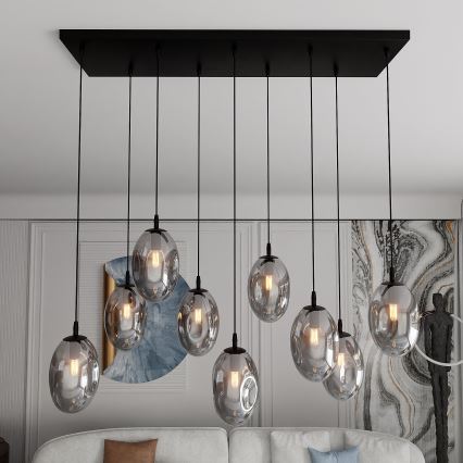 Luster na lanku ASTRAL 9xE14/10W/230V čierna/dymová