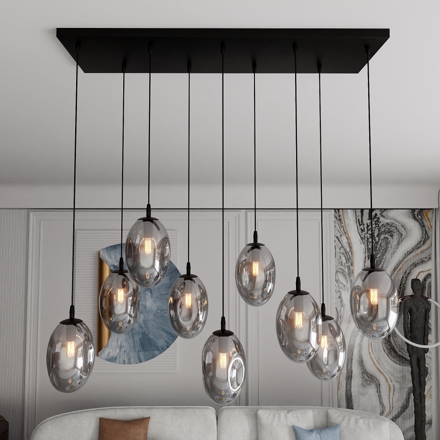 Luster na lanku ASTRAL 9xE14/10W/230V čierna/dymová