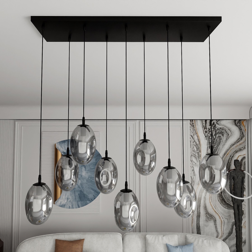 Luster na lanku ASTRAL 9xE14/10W/230V čierna/dymová