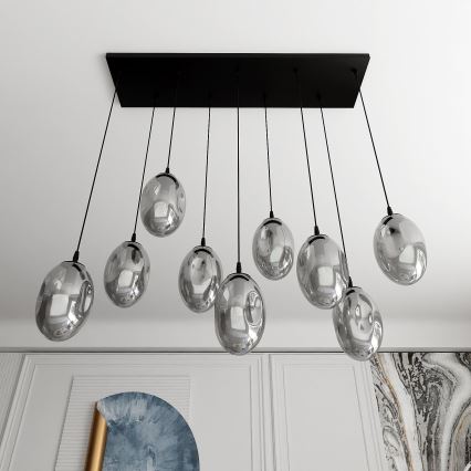 Luster na lanku ASTRAL 9xE14/10W/230V čierna/dymová