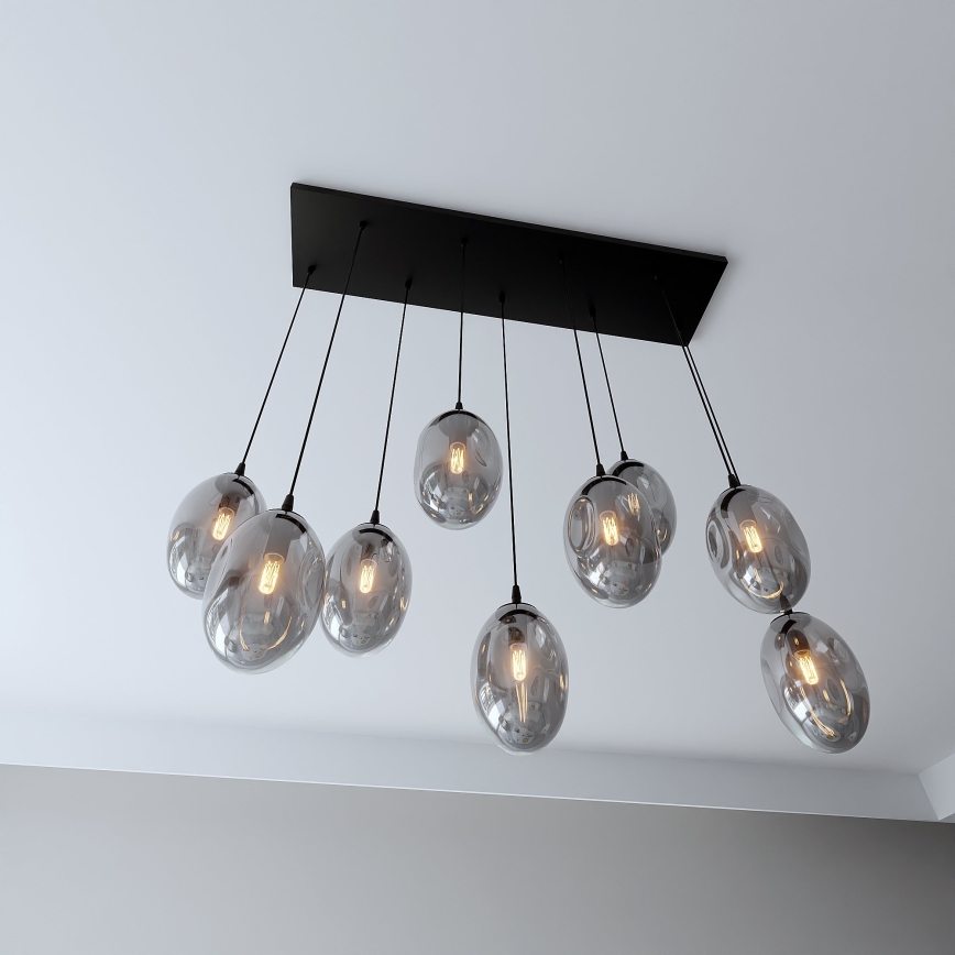 Luster na lanku ASTRAL 9xE14/10W/230V čierna/dymová
