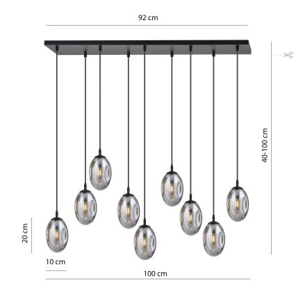 Luster na lanku ASTRAL 9xE14/10W/230V čierna/dymová