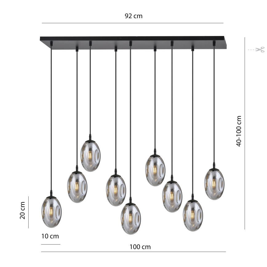 Luster na lanku ASTRAL 9xE14/10W/230V čierna/dymová
