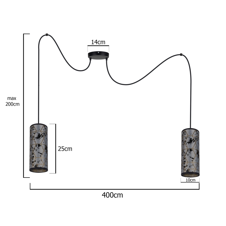 Luster na lanku AVALO 2xE27/60W/230V pavúk šedá/čierna