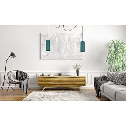 Luster na lanku AVALO 2xE27/60W/230V pavúk tyrkysová/zlatá