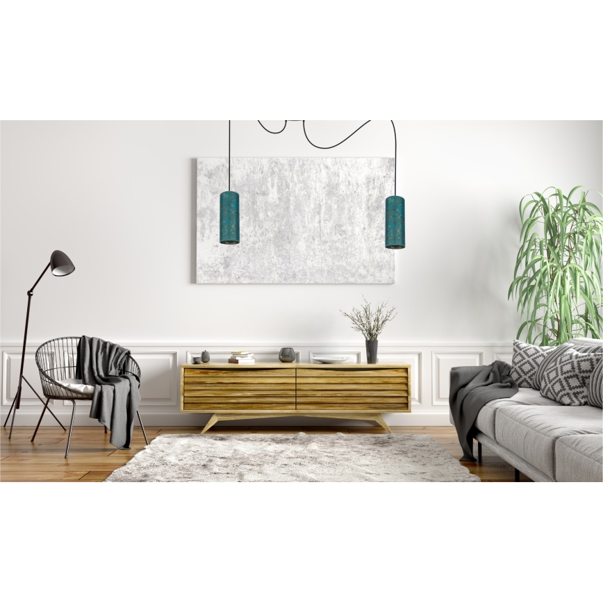 Luster na lanku AVALO 2xE27/60W/230V pavúk tyrkysová/zlatá