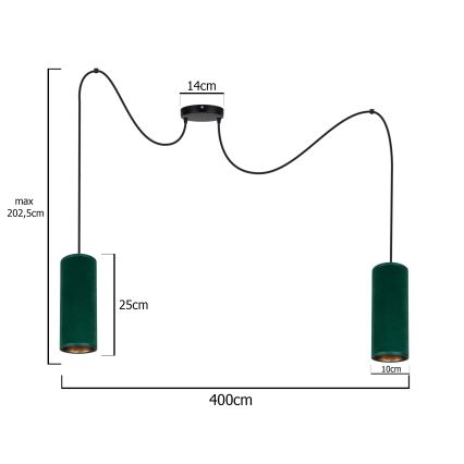 Luster na lanku AVALO 2xE27/60W/230V pavúk zelená/medená