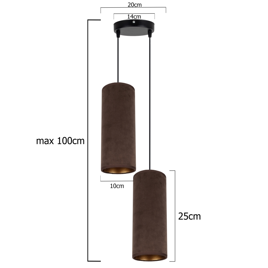 Luster na lanku AVALO 2xE27/60W/230V pr. 20 cm hnedá/medená