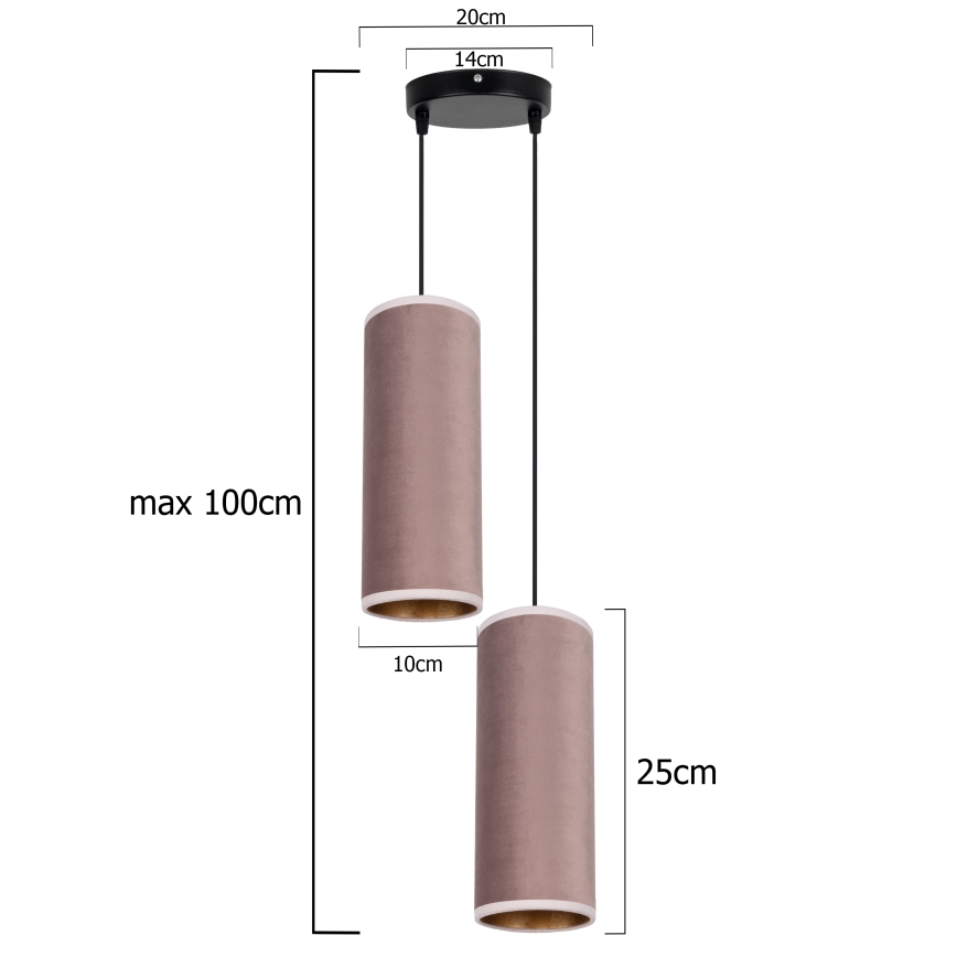 Luster na lanku AVALO 2xE27/60W/230V pr. 20 cm ružová/medená