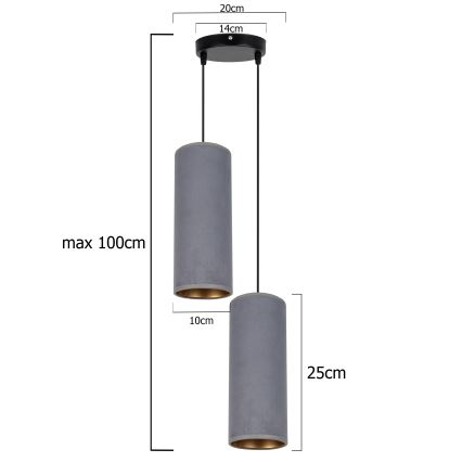 Luster na lanku AVALO 2xE27/60W/230V pr. 20 cm šedá