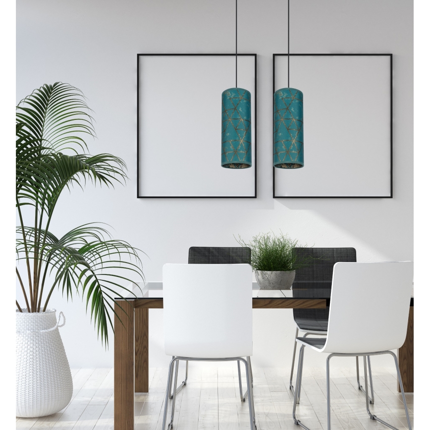 Luster na lanku AVALO 2xE27/60W/230V tyrkysová/zlatá