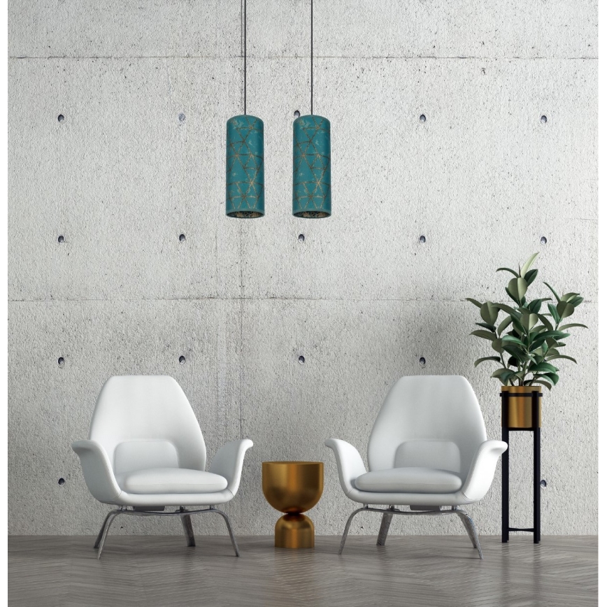 Luster na lanku AVALO 2xE27/60W/230V tyrkysová/zlatá