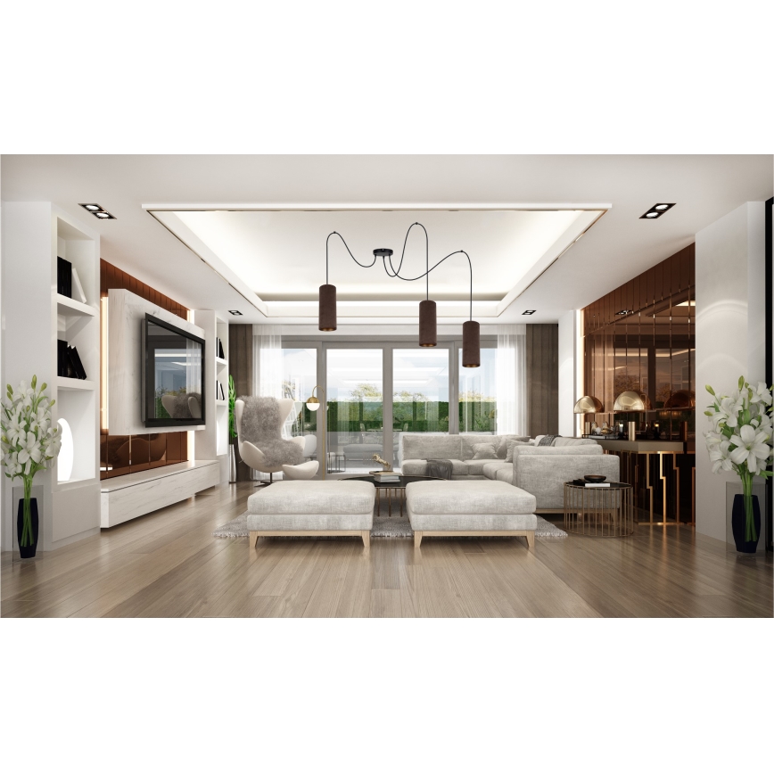 Luster na lanku AVALO 3xE27/60W/230V pavúk hnedá/medená