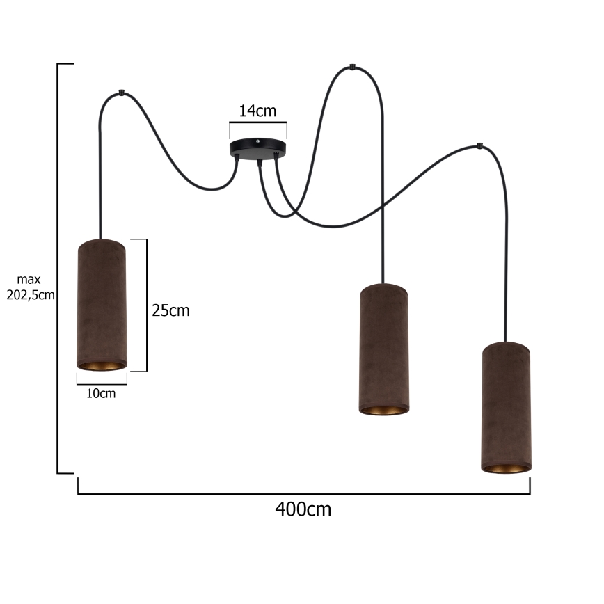 Luster na lanku AVALO 3xE27/60W/230V pavúk hnedá/medená