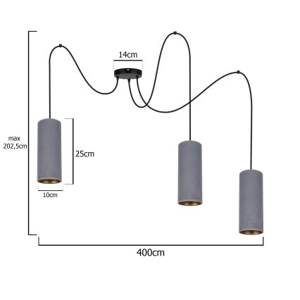 Luster na lanku AVALO 3xE27/60W/230V pavúk šedá