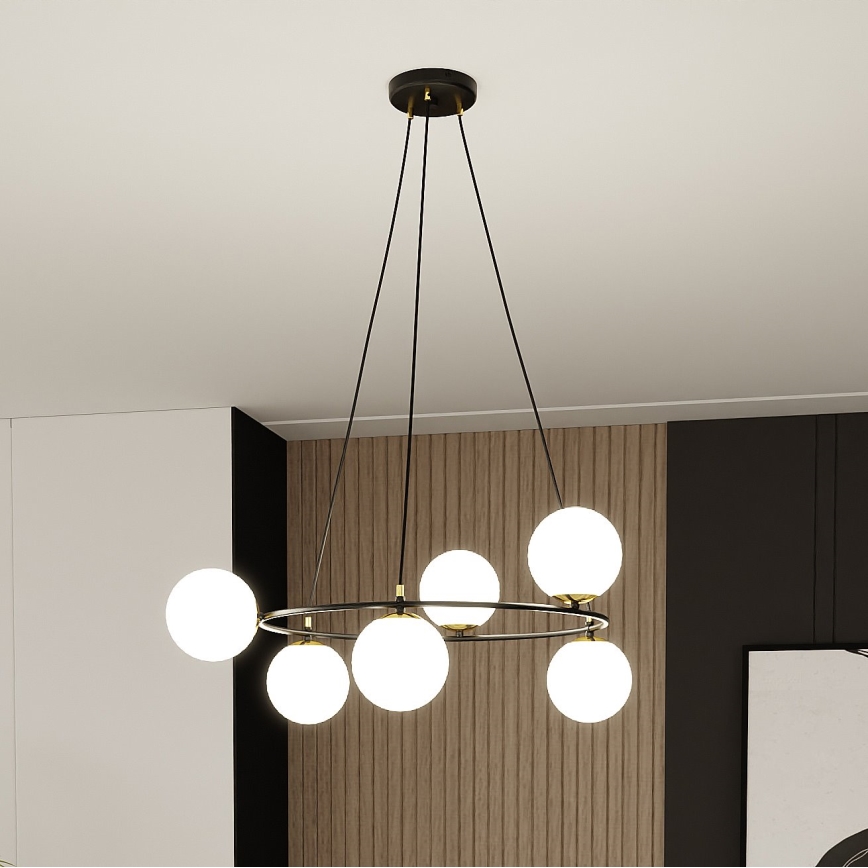 Luster na lanku AZURA 6xE14/10W/230V čierna/biela