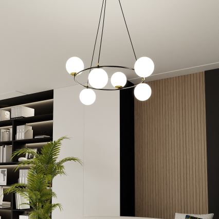 Luster na lanku AZURA 6xE14/10W/230V čierna/biela