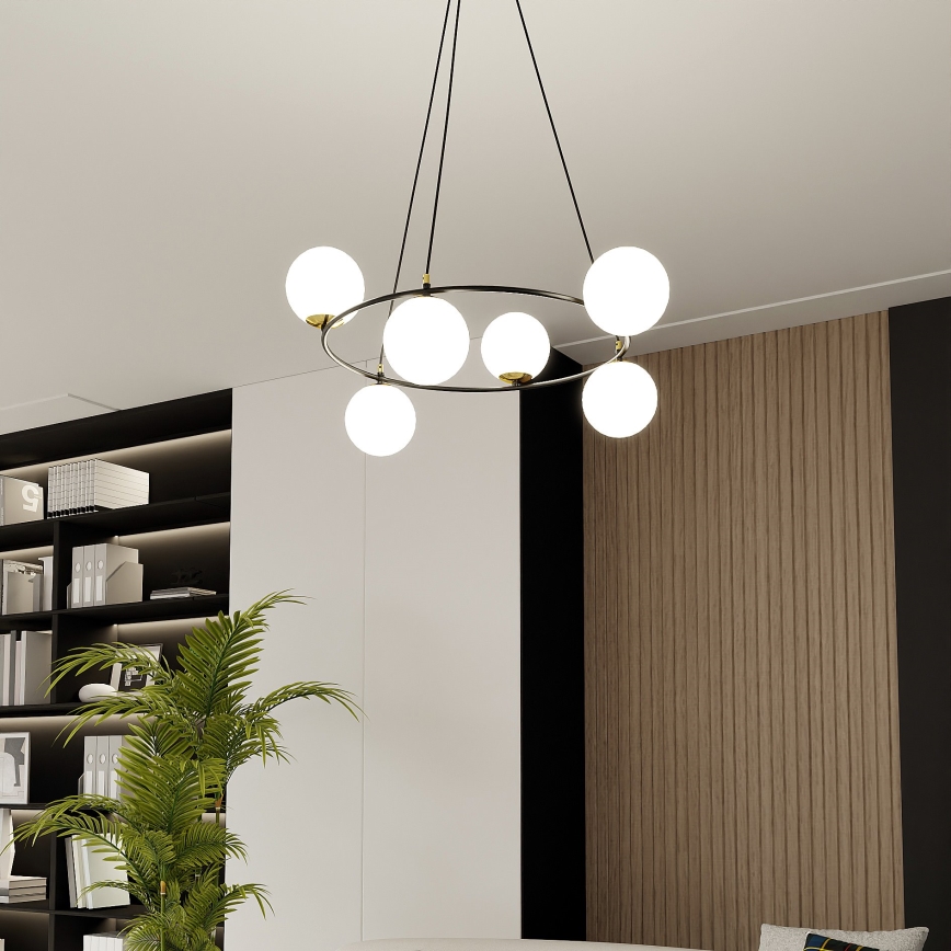 Luster na lanku AZURA 6xE14/10W/230V čierna/biela