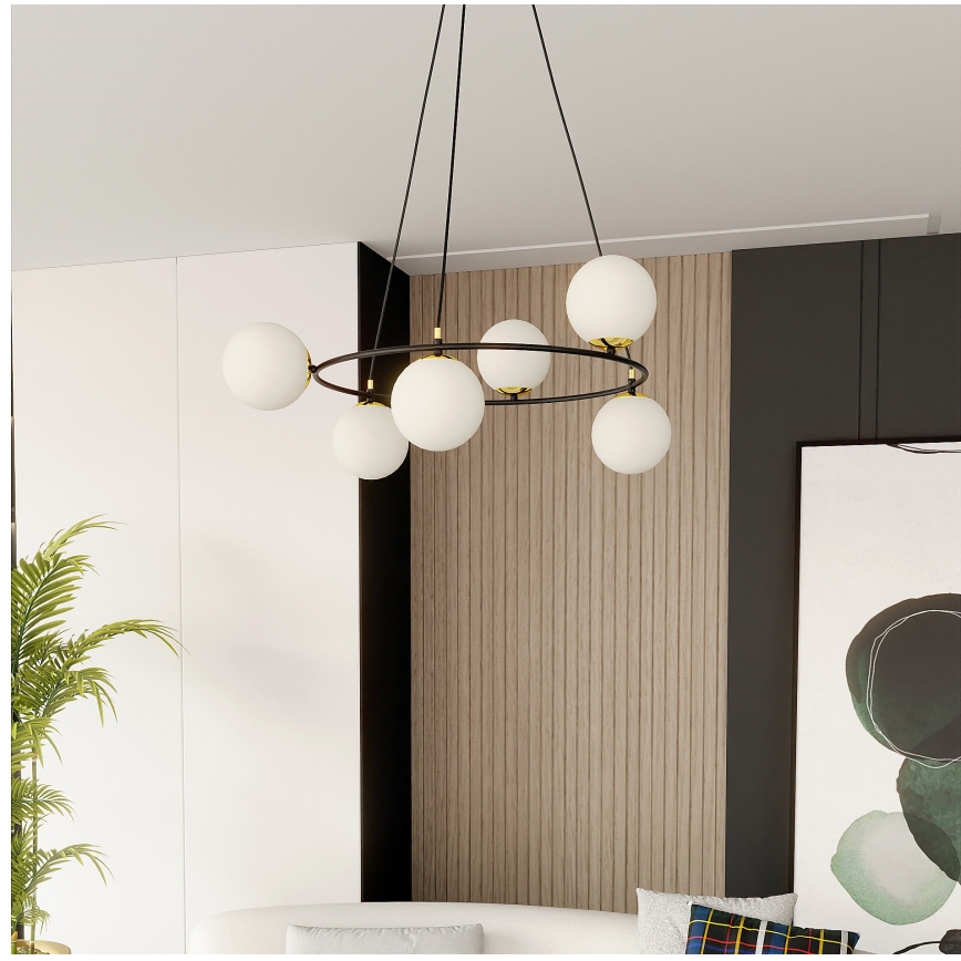 Luster na lanku AZURA 6xE14/10W/230V čierna/biela