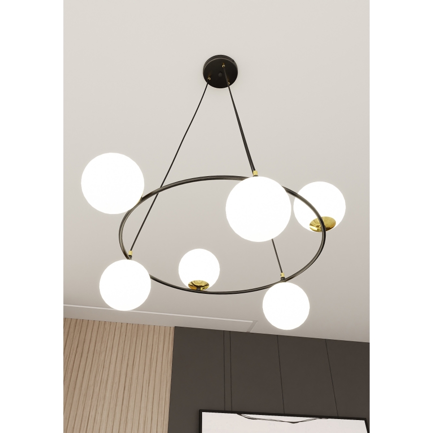 Luster na lanku AZURA 6xE14/10W/230V čierna/biela