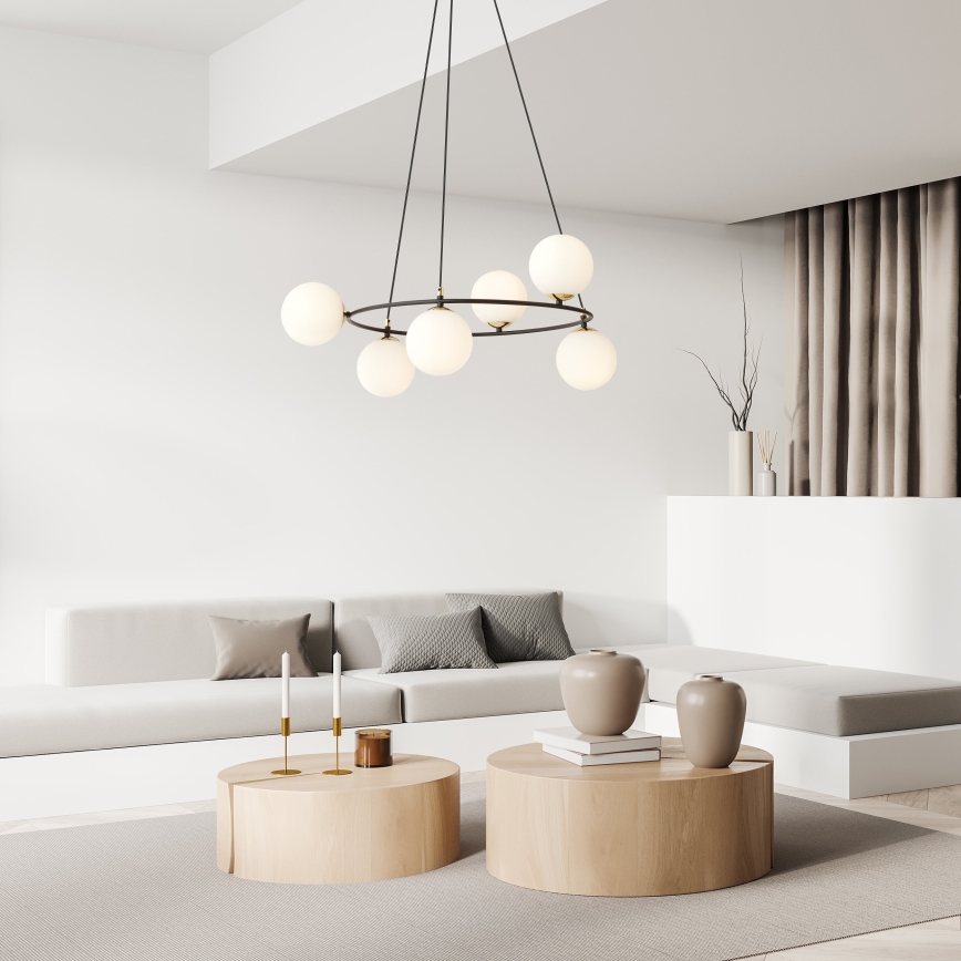 Luster na lanku AZURA 6xE14/10W/230V čierna/biela