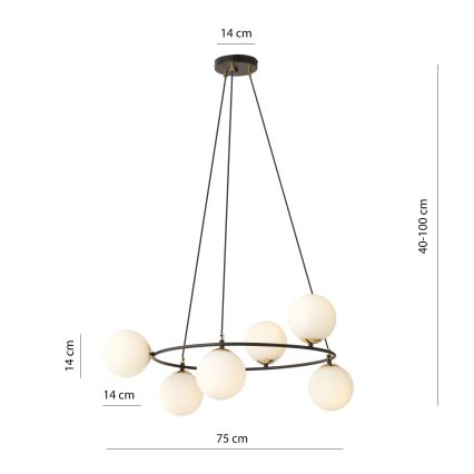 Luster na lanku AZURA 6xE14/10W/230V čierna/biela