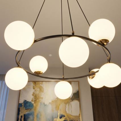 Luster na lanku AZURA 8xE14/10W/230V čierna/biela