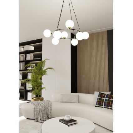 Luster na lanku AZURA 8xE14/10W/230V čierna/biela