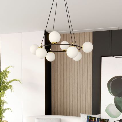 Luster na lanku AZURA 8xE14/10W/230V čierna/biela