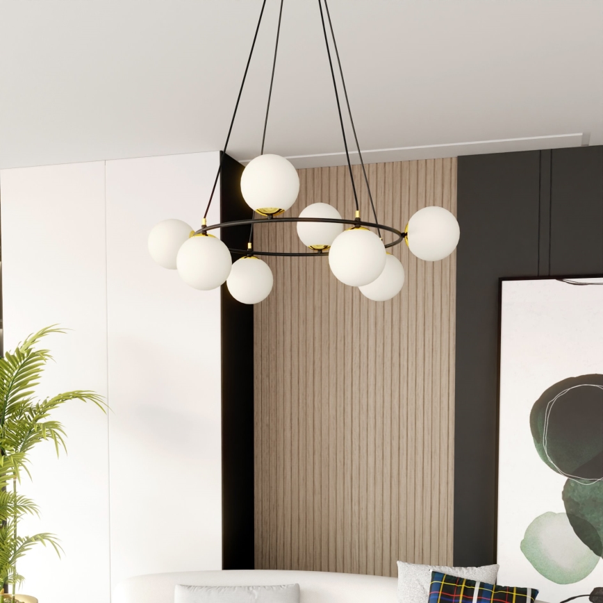 Luster na lanku AZURA 8xE14/10W/230V čierna/biela
