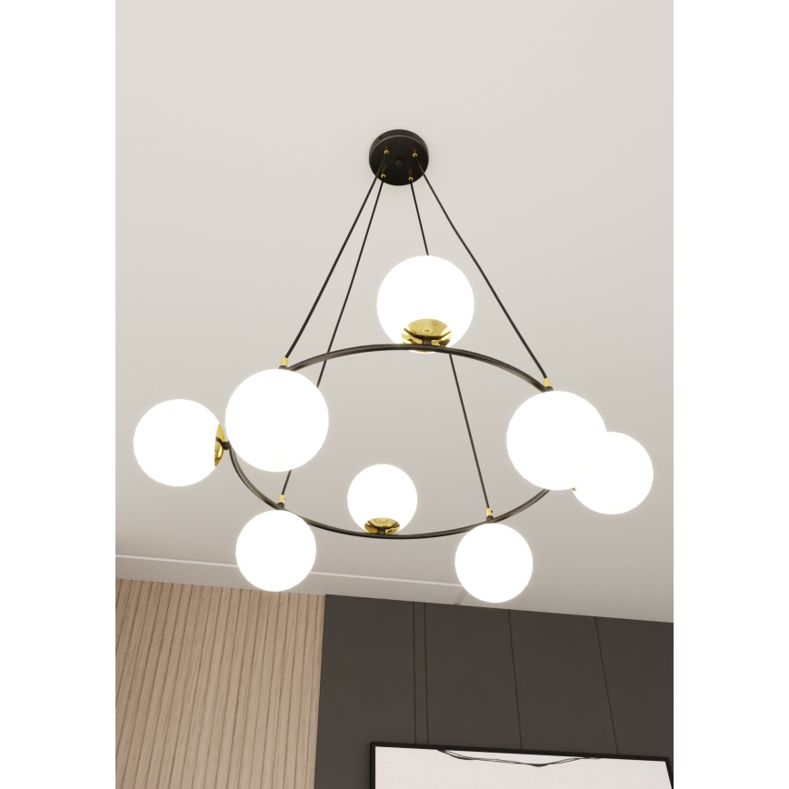 Luster na lanku AZURA 8xE14/10W/230V čierna/biela