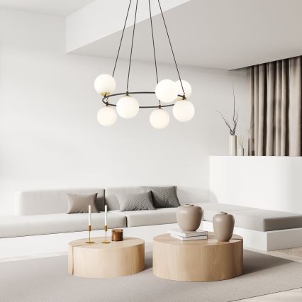 Luster na lanku AZURA 8xE14/10W/230V čierna/biela