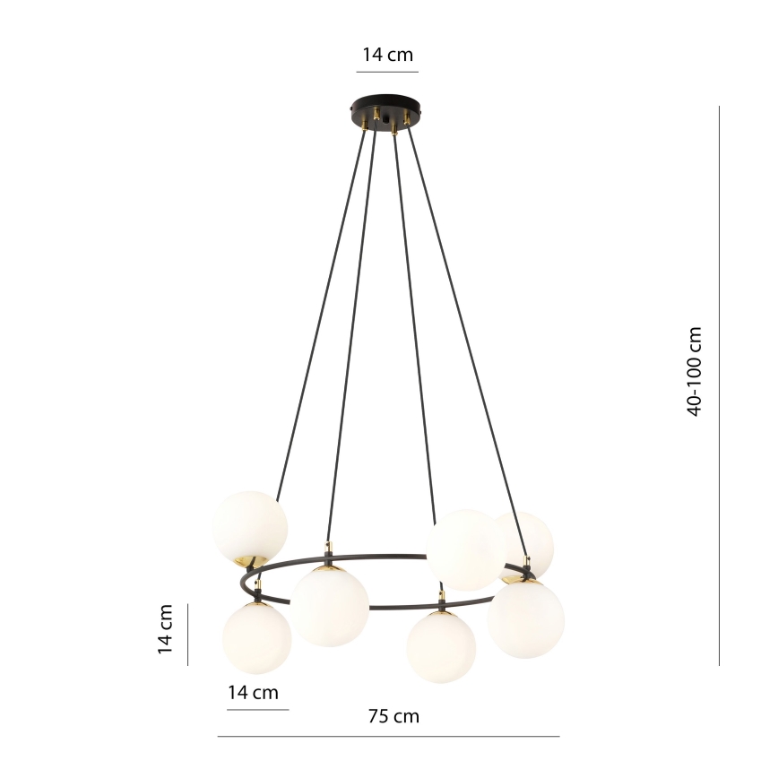Luster na lanku AZURA 8xE14/10W/230V čierna/biela