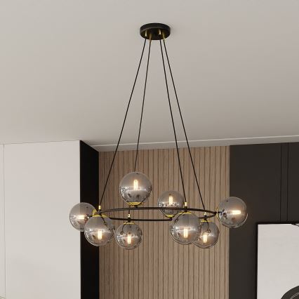 Luster na lanku AZURA 8xE14/10W/230V čierna/šedá