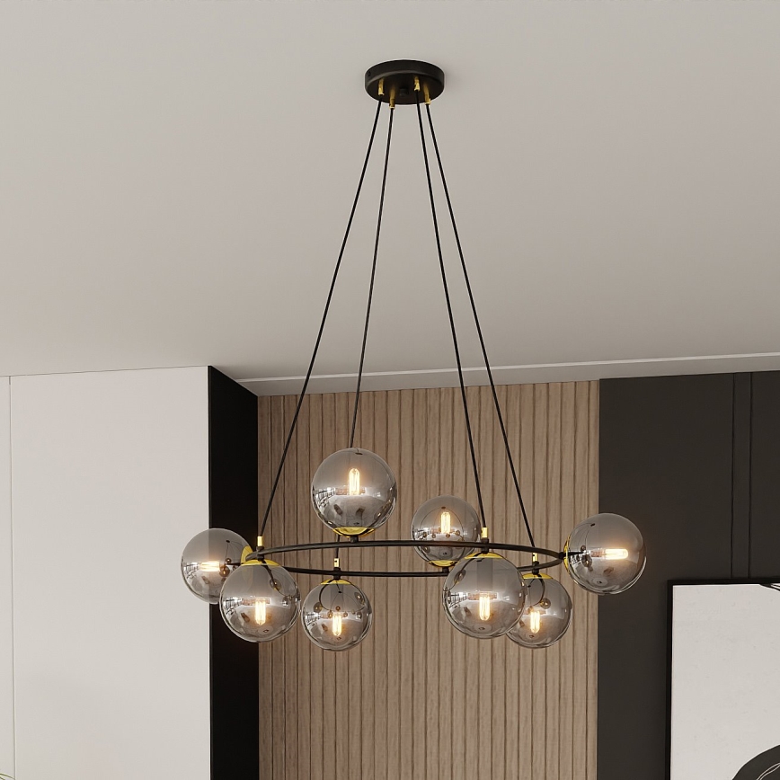 Luster na lanku AZURA 8xE14/10W/230V čierna/šedá