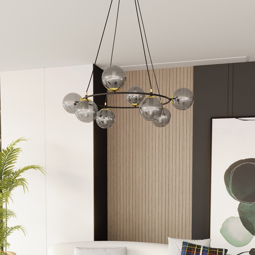 Luster na lanku AZURA 8xE14/10W/230V čierna/šedá