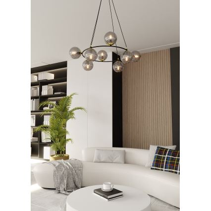 Luster na lanku AZURA 8xE14/10W/230V čierna/šedá