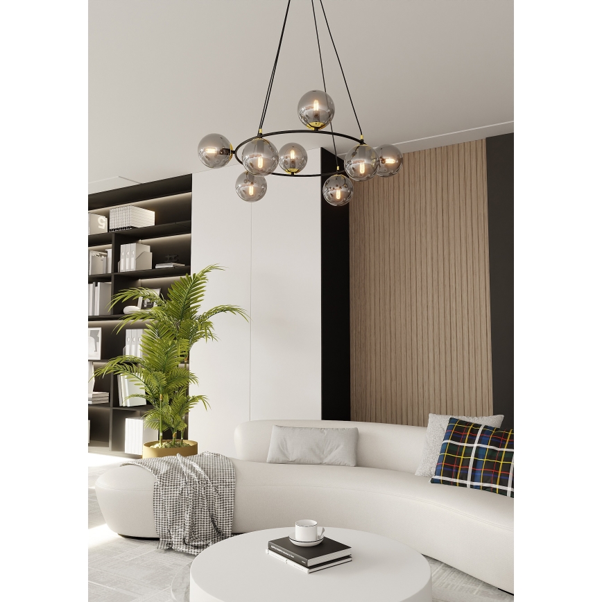 Luster na lanku AZURA 8xE14/10W/230V čierna/šedá