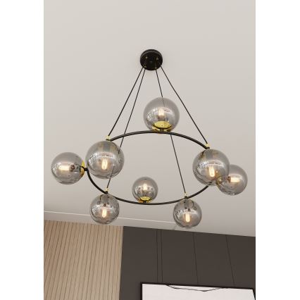 Luster na lanku AZURA 8xE14/10W/230V čierna/šedá