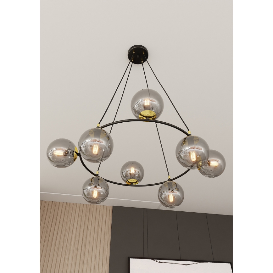 Luster na lanku AZURA 8xE14/10W/230V čierna/šedá