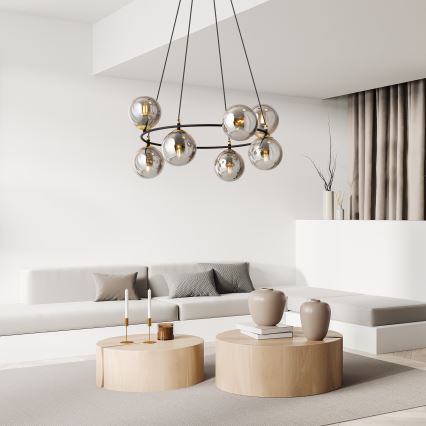 Luster na lanku AZURA 8xE14/10W/230V čierna/šedá
