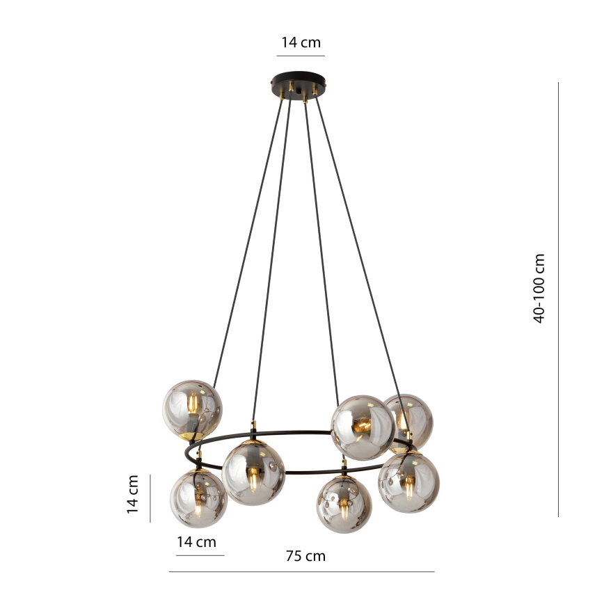 Luster na lanku AZURA 8xE14/10W/230V čierna/šedá