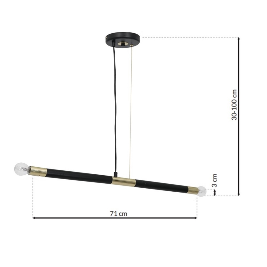 Luster na lanku BASTONE 2xE14/40W/230V čierna/zlatá