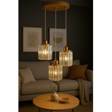 Luster na lanku BELLA 3xE27/40W/230V zlatý